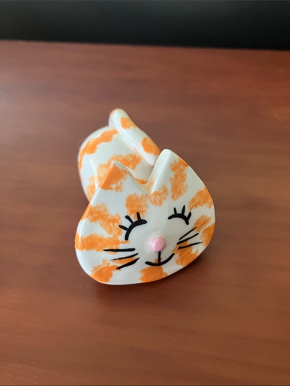 Handmade Orange Cat Clay Figurine